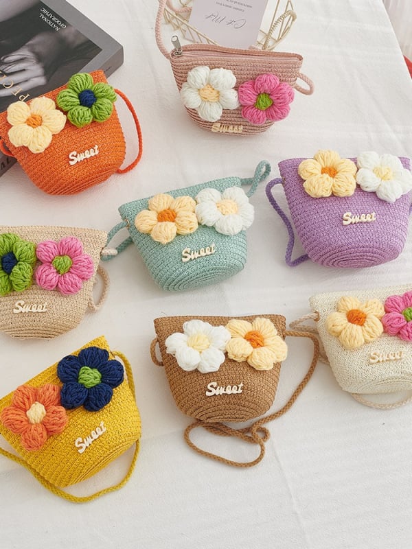 Dječja crossbody torbica od papirusnog materijala s cvjetnim uzorkom, unisex, za predškolsku dob, proljeće 2025, svakodnevna upotreba