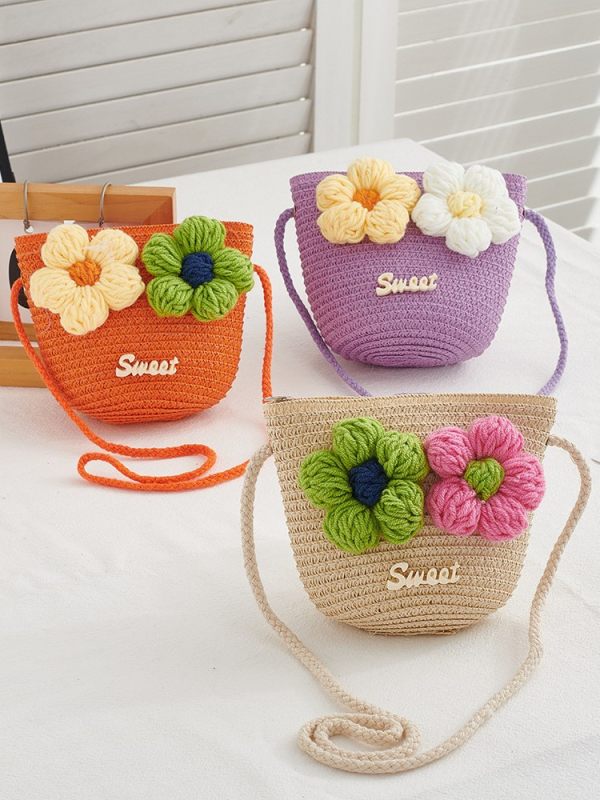 Dječja crossbody torbica od papirusnog materijala s cvjetnim uzorkom, unisex, za predškolsku dob, proljeće 2025, svakodnevna upotreba