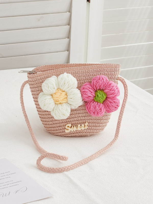 Dječja crossbody torbica od papirusnog materijala s cvjetnim uzorkom, unisex, za predškolsku dob, proljeće 2025, svakodnevna upotreba