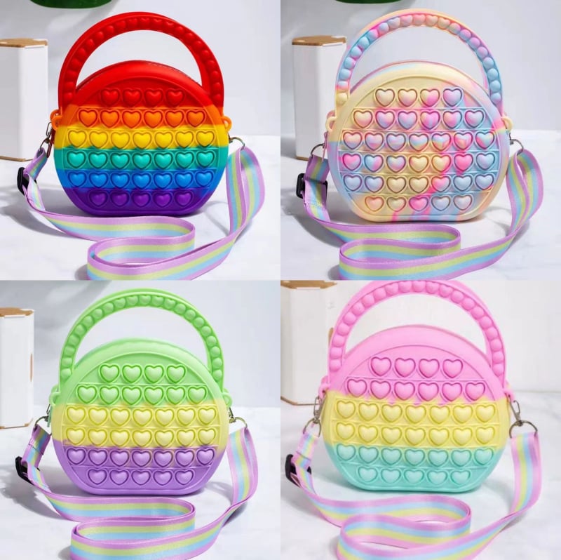 Unisex silikonska torbica za ruke s dizajnom srca od mjehurića, silikonska podstava, OEM prilagođeni logo