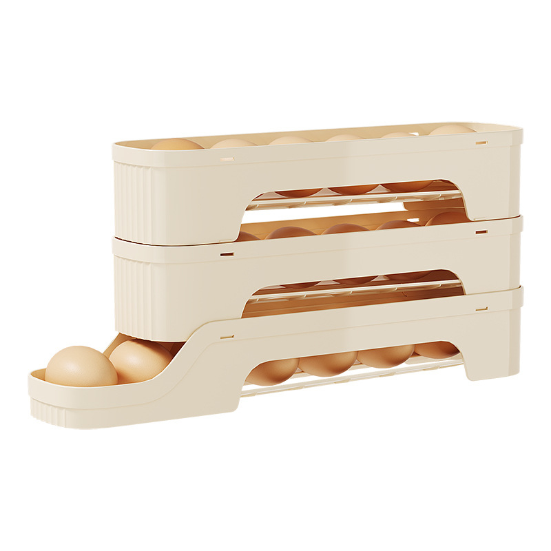 Cutie de depozitare pentru ouă cu glisare pentru ușa laterală a frigiderului, plastic alimentar, organizator de depozitare cu drenaj