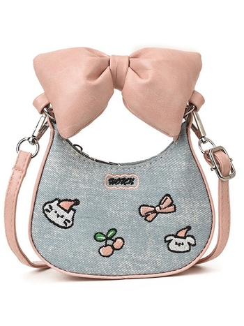Ženska PU crossbody torba s izvezenim leptirovim uzlom, crtani motiv, ultra lagana, podstava poliester