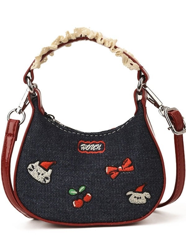 Ženska PU crossbody torba s izvezenim leptirovim uzlom, crtani motiv, ultra lagana, podstava poliester