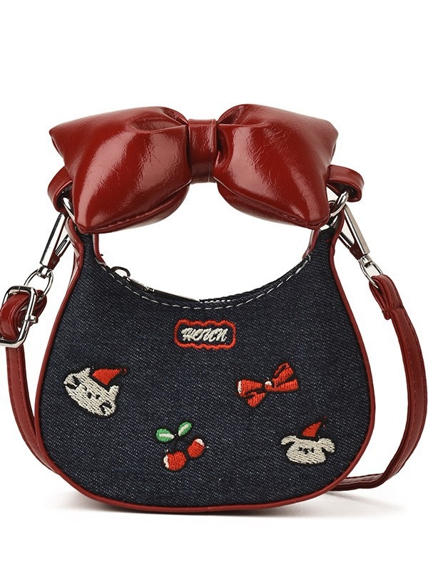 Ženska PU crossbody torba s izvezenim leptirovim uzlom, crtani motiv, ultra lagana, podstava poliester