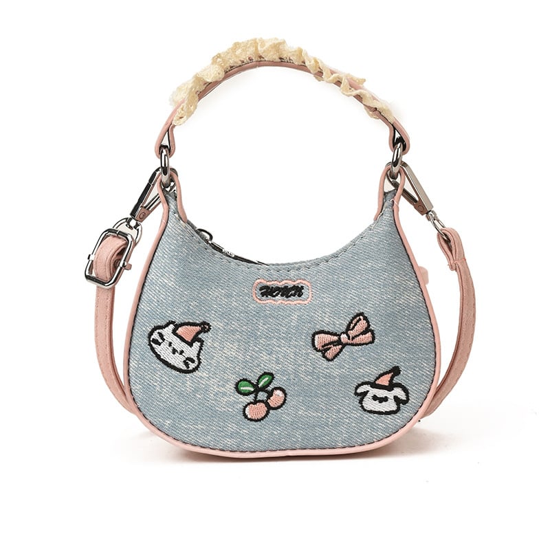 Ženska PU crossbody torba s izvezenim leptirovim uzlom, crtani motiv, ultra lagana, podstava poliester