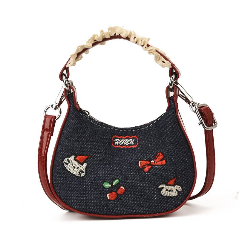 Ženska PU crossbody torba s izvezenim leptirovim uzlom, crtani motiv, ultra lagana, podstava poliester