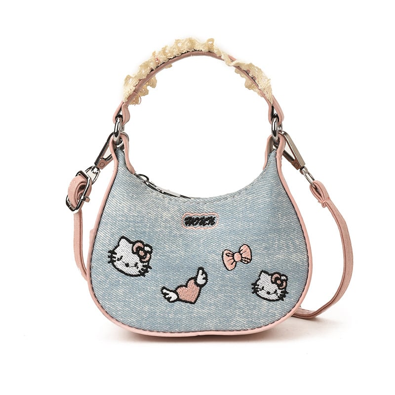 Ženska PU crossbody torba s izvezenim leptirovim uzlom, crtani motiv, ultra lagana, podstava poliester