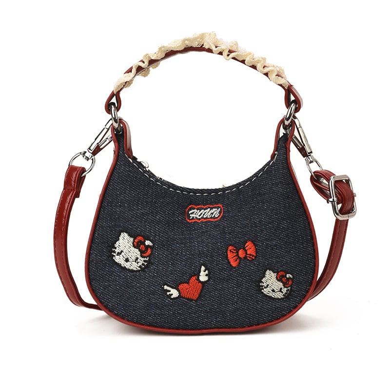 Ženska PU crossbody torba s izvezenim leptirovim uzlom, crtani motiv, ultra lagana, podstava poliester