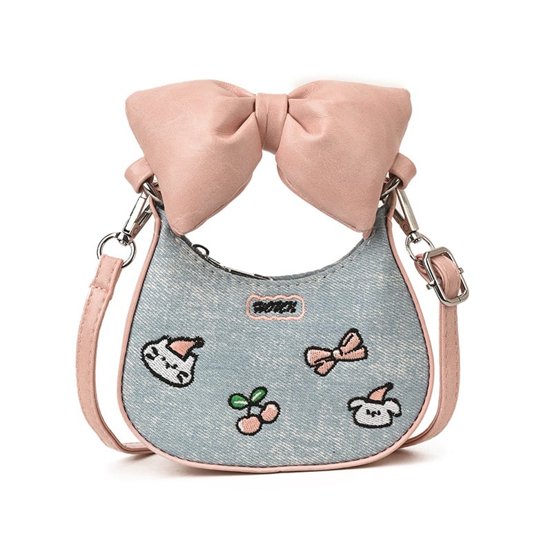 Ženska PU crossbody torba s izvezenim leptirovim uzlom, crtani motiv, ultra lagana, podstava poliester