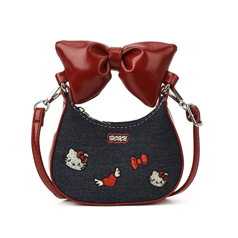 Ženska PU crossbody torba s izvezenim leptirovim uzlom, crtani motiv, ultra lagana, podstava poliester