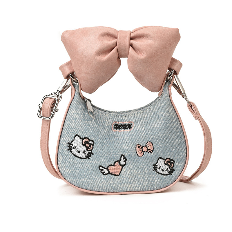 Ženska PU crossbody torba s izvezenim leptirovim uzlom, crtani motiv, ultra lagana, podstava poliester