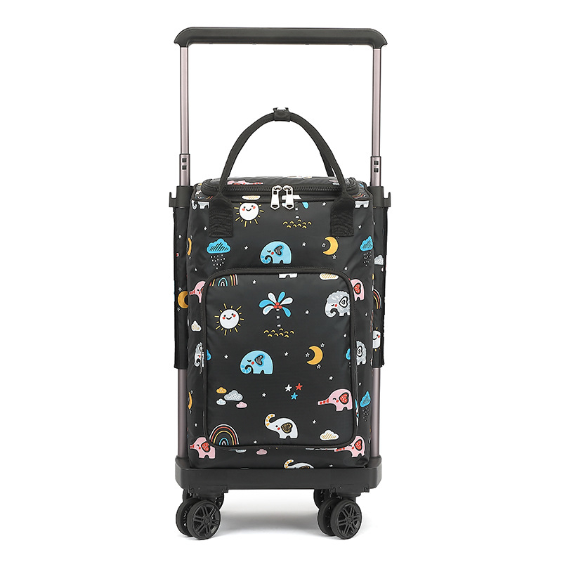 Căruț de cumpărături cu patru roți, pliabil și portabil, cu roți detașabile și geantă izolată, încărcătură maximă 35 kg