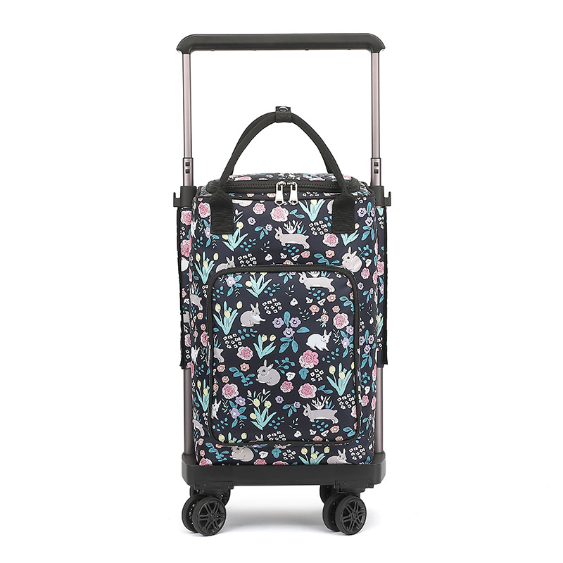 Căruț de cumpărături cu patru roți, pliabil și portabil, cu roți detașabile și geantă izolată, încărcătură maximă 35 kg