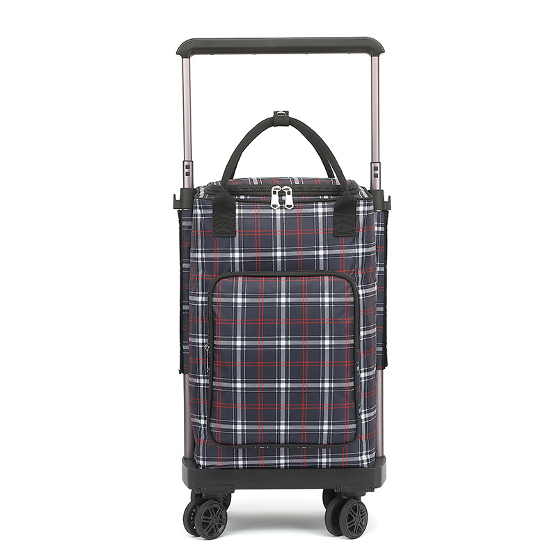 Căruț de cumpărături cu patru roți, pliabil și portabil, cu roți detașabile și geantă izolată, încărcătură maximă 35 kg