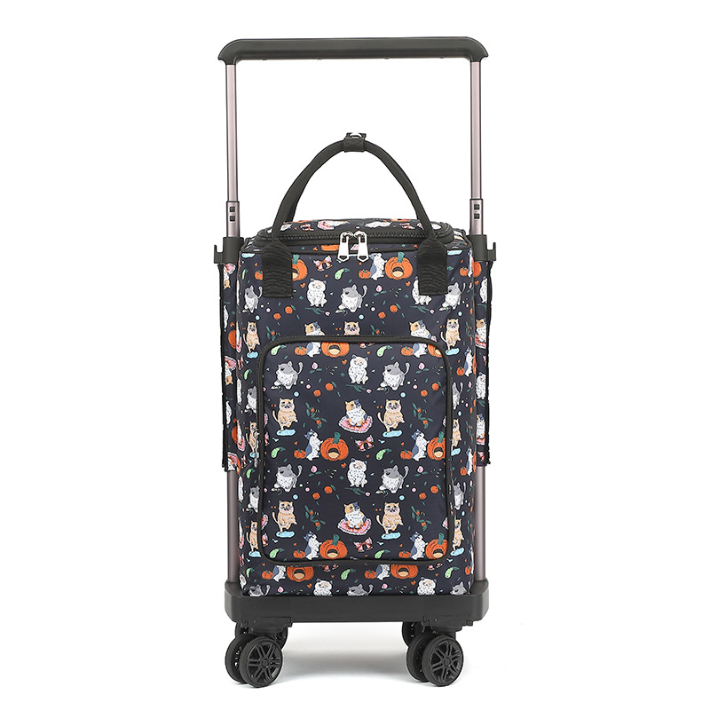 Căruț de cumpărături cu patru roți, pliabil și portabil, cu roți detașabile și geantă izolată, încărcătură maximă 35 kg