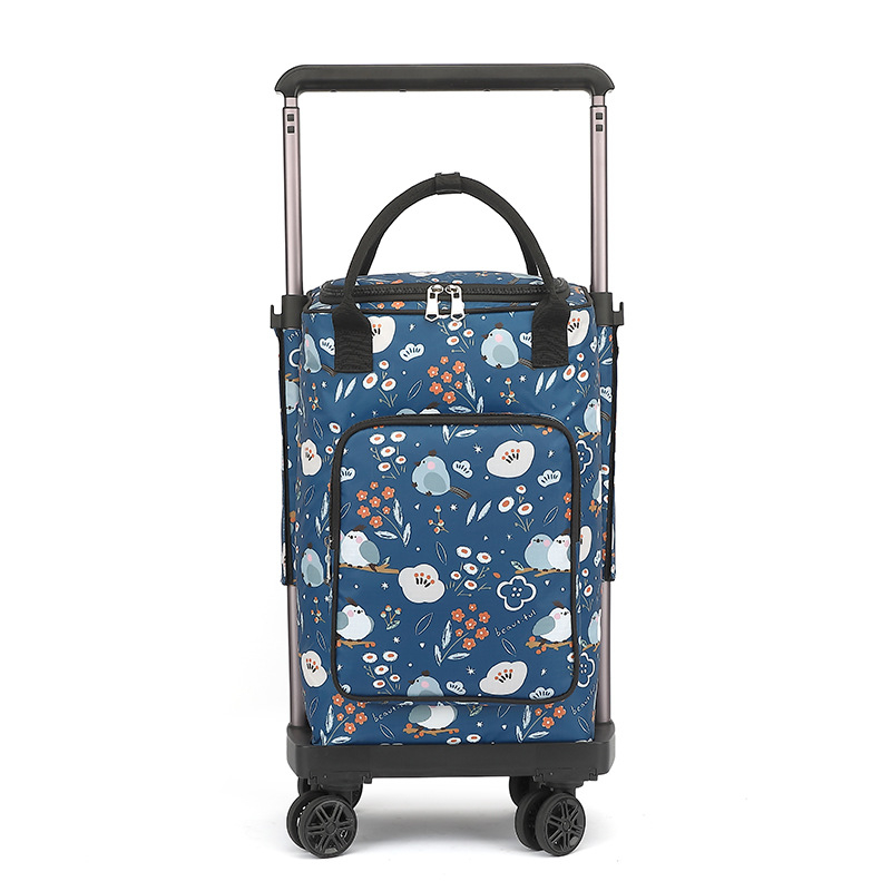 Căruț de cumpărături cu patru roți, pliabil și portabil, cu roți detașabile și geantă izolată, încărcătură maximă 35 kg