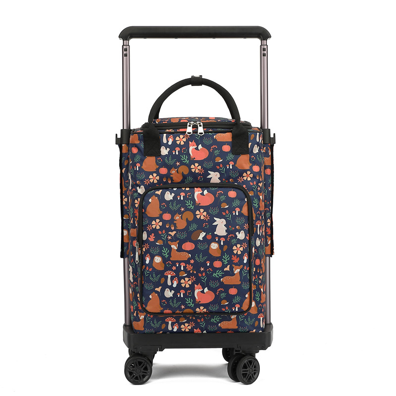 Căruț de cumpărături cu patru roți, pliabil și portabil, cu roți detașabile și geantă izolată, încărcătură maximă 35 kg