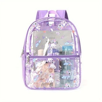 Läbipaistev PVC laste kott karikatuuridtrükiga, veekindel, kuiv–märg eraldus, ilma voodrita, mõeldud algkoolile