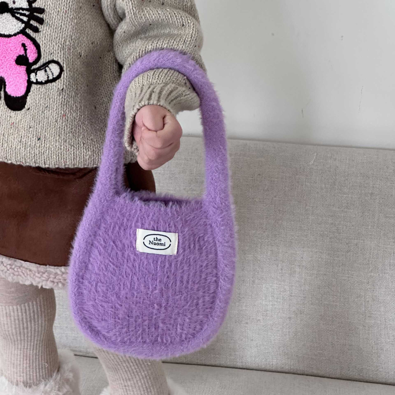 Dječja pliš torbica za ruku, jednobojna, pleteni dizajn, korejski stil, jesen-zima kolekcija, mini novčanik