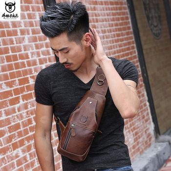 Muška kožna torbica za prsa s jednim remenom, retro stil euro-američki, koža gornjeg sloja krava, izdržljiva, brenda BULLCAPTAIN Leather Goods