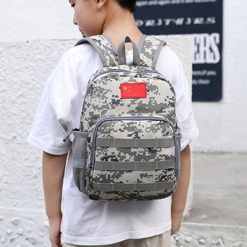 Laste kamuflaaziga seljakott poistele, Oxford-kangast, hingav, ultra-kerg, kulumiskindel, öise nähtavuse jaoks reflektoritega, kumerad õlarihmad