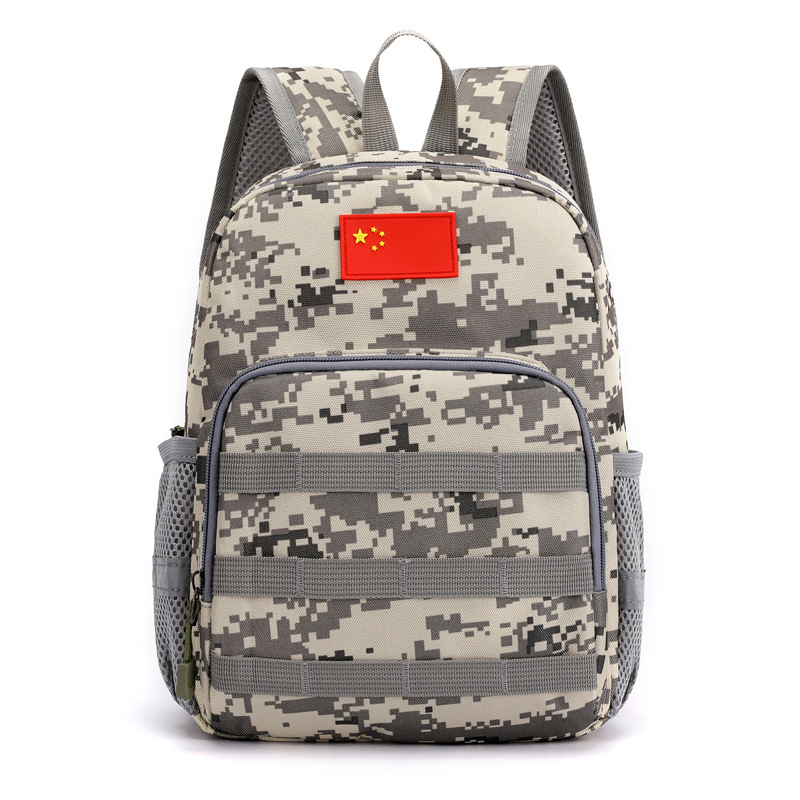 Laste kamuflaaziga seljakott poistele, Oxford-kangast, hingav, ultra-kerg, kulumiskindel, öise nähtavuse jaoks reflektoritega, kumerad õlarihmad