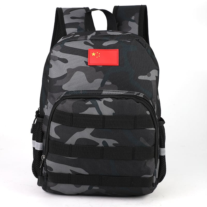 Laste kamuflaaziga seljakott poistele, Oxford-kangast, hingav, ultra-kerg, kulumiskindel, öise nähtavuse jaoks reflektoritega, kumerad õlarihmad