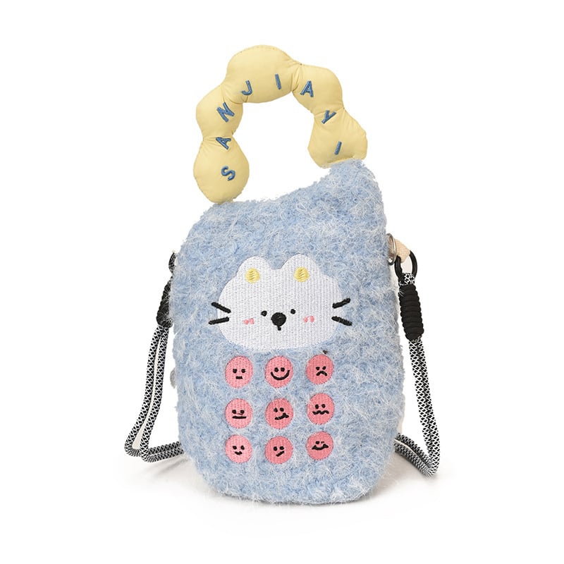 Dječja pliš torbica za telefon s cartoon dizajnom, crossbody remen, unisex, vodootporna, prostor za novac, geometrijski uzorak, za učenike osnovne škole, zimsko izdanje 2025