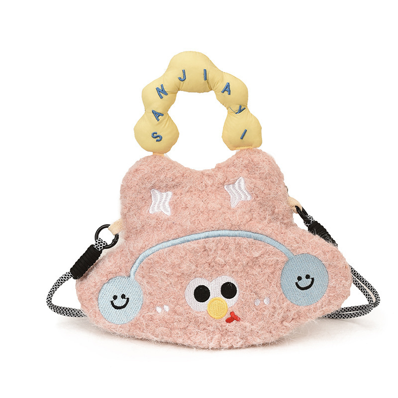 Dječja pliš torbica za telefon s cartoon dizajnom, crossbody remen, unisex, vodootporna, prostor za novac, geometrijski uzorak, za učenike osnovne škole, zimsko izdanje 2025