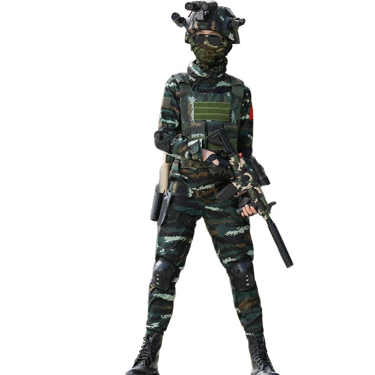 Детска тренировъчна униформа с камуфлажен принт, дишаща тъкан от фин имитационен плат, унисекс, за външни тренировки през пролет, лято и есен