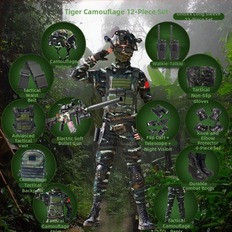 Детска тренировъчна униформа с камуфлажен принт, дишаща тъкан от фин имитационен плат, унисекс, за външни тренировки през пролет, лято и есен