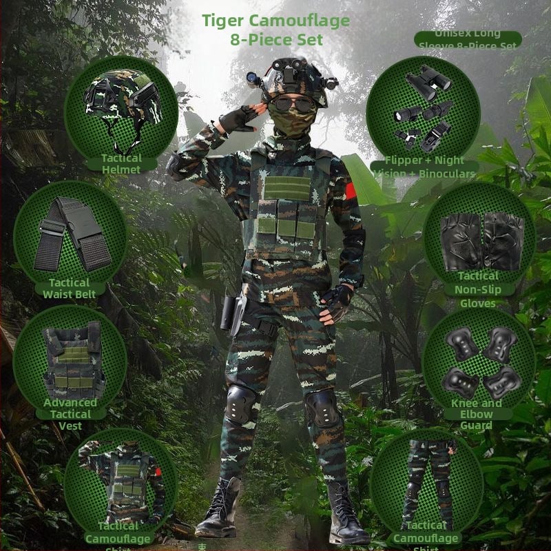 Детска тренировъчна униформа с камуфлажен принт, дишаща тъкан от фин имитационен плат, унисекс, за външни тренировки през пролет, лято и есен