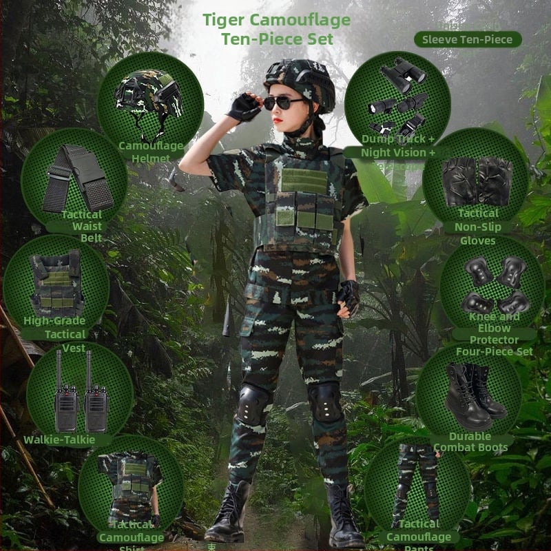 Детска тренировъчна униформа с камуфлажен принт, дишаща тъкан от фин имитационен плат, унисекс, за външни тренировки през пролет, лято и есен