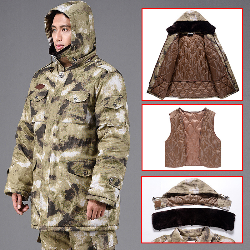 Военен мъжки зимен палто, камуфлажен дизайн, водоустойчиво, памучно подплатено, за външни условия