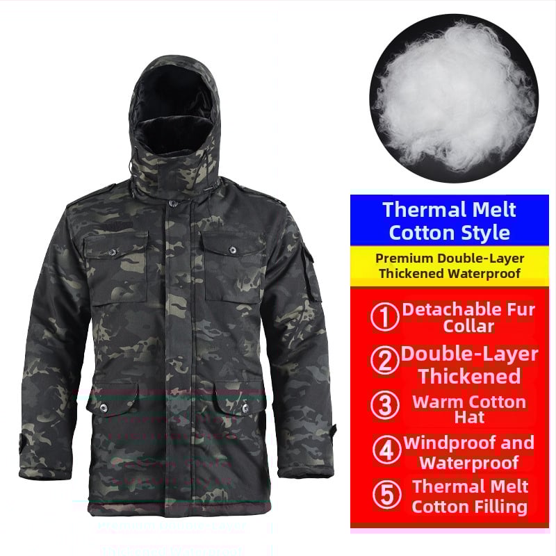 Военен мъжки зимен палто, камуфлажен дизайн, водоустойчиво, памучно подплатено, за външни условия
