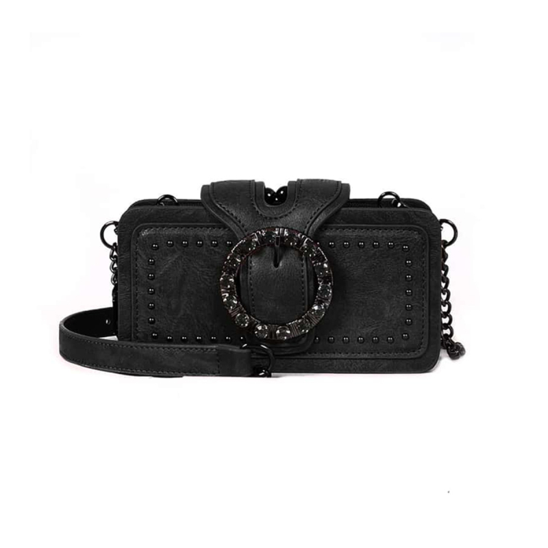 Кроссбоди чанта със синджир – ретро стил, хоризонтална квадратна форма, PU кожа, заключващ механизъм, вътрешни джобове за телефон и лична карта, подплата полиестер