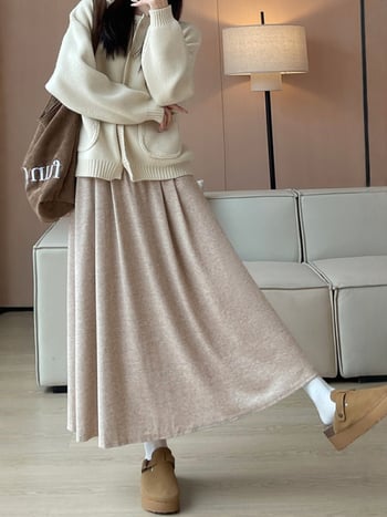 Ruitong А-линия миди пола с джобове, едноцветен модел, полиестер-вискозен бленд