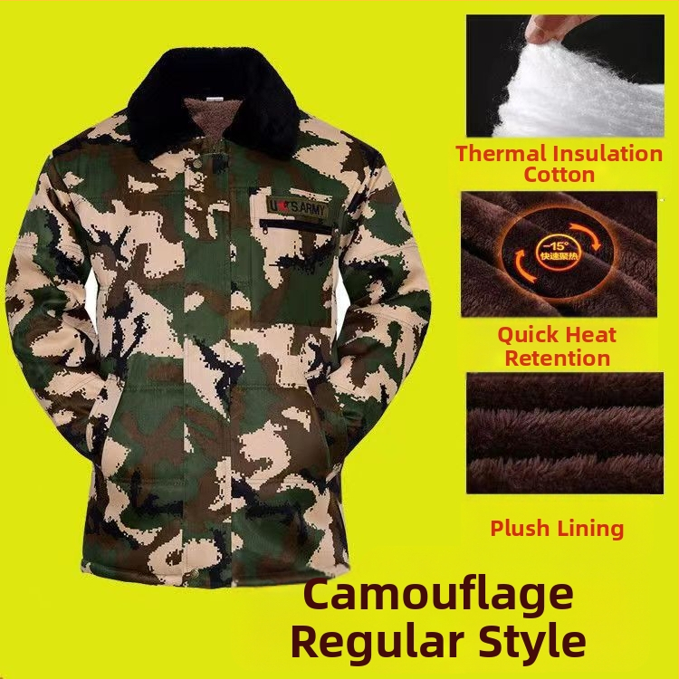 Zimska maskirna jakna s kapulom i krznom ovratnikom, punilo od svile, velur podstava, unisex