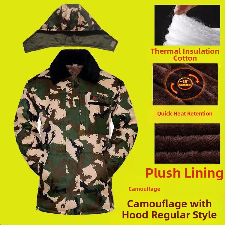 Zimska maskirna jakna s kapulom i krznom ovratnikom, punilo od svile, velur podstava, unisex