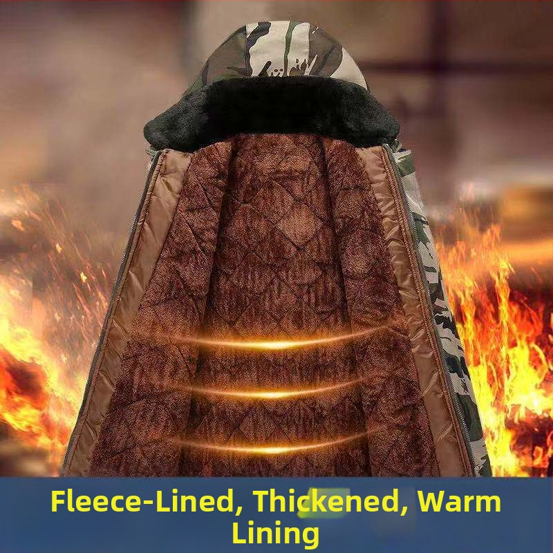 Zimska maskirna jakna s kapulom i krznom ovratnikom, punilo od svile, velur podstava, unisex