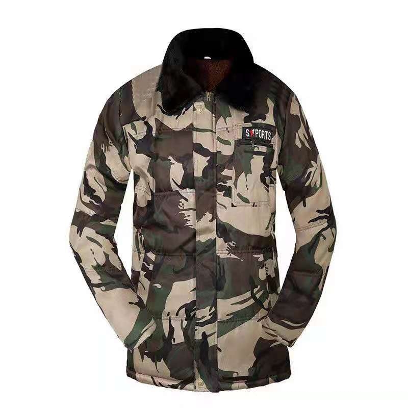 Zimska maskirna jakna s kapulom i krznom ovratnikom, punilo od svile, velur podstava, unisex