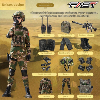 Detský maskovací výcvikový set, unisex, jemná imitácia látky, maskovací vzor, vhodný pre leto, jar a jeseň