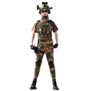 Παιδικό σετ καμουφλάζ για εκπαίδευση, unisex, ύφασμα λεπτής αντίγραφης ποιότητας, μοτίβο καμουφλάζ, κατάλληλο για καλοκαίρι, άνοιξη και φθινόπωρο