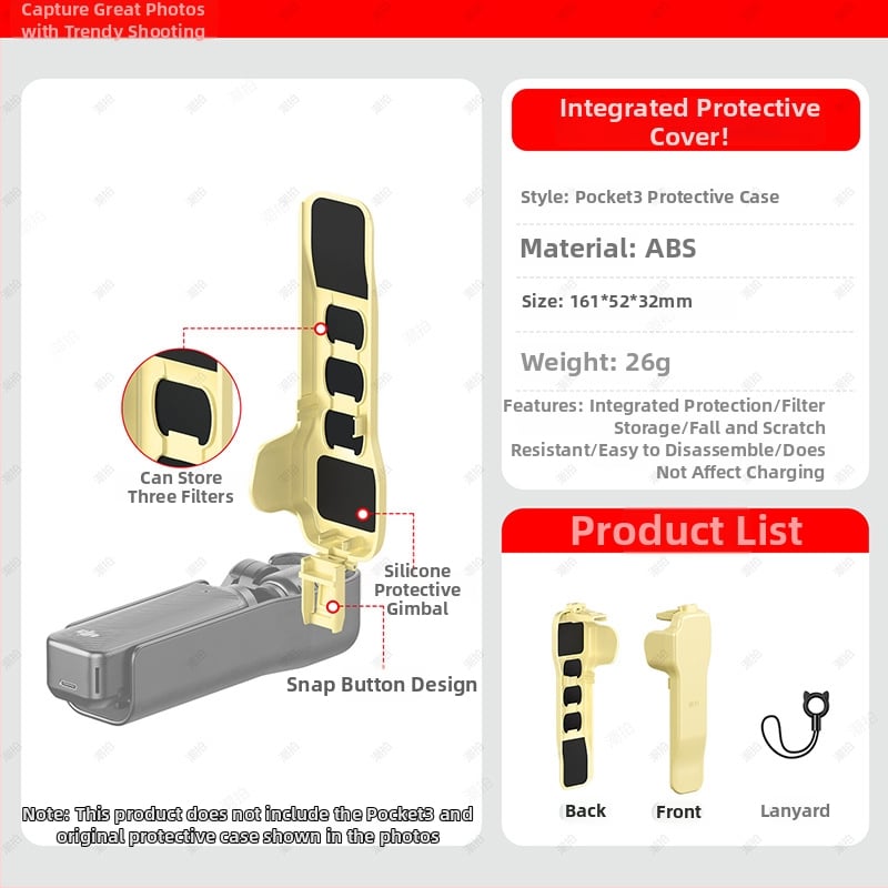 DJI Pocket 3 – горен капак калъф със протектор за екран, удароустойчив, против натиск и съхранение на филтри