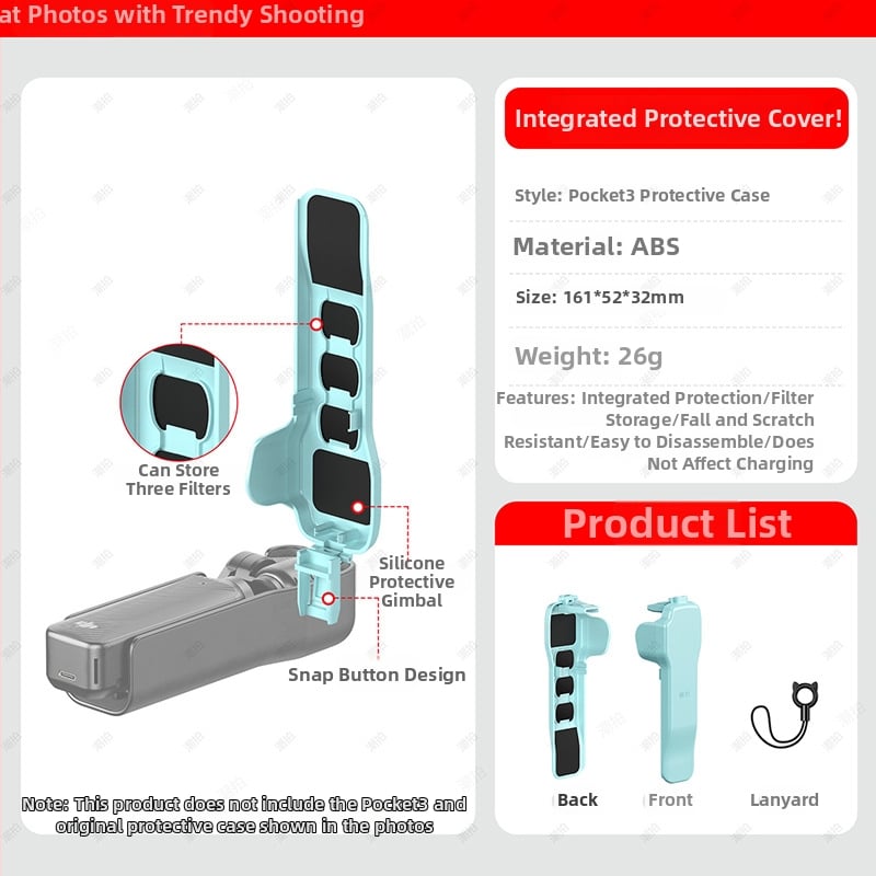 DJI Pocket 3 – горен капак калъф със протектор за екран, удароустойчив, против натиск и съхранение на филтри