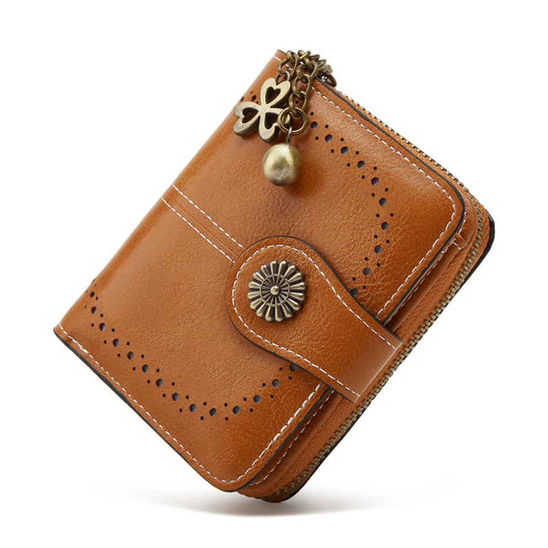 Монетник за жени — PU кожа, цип за монети, отделение за карта, анти-крадба