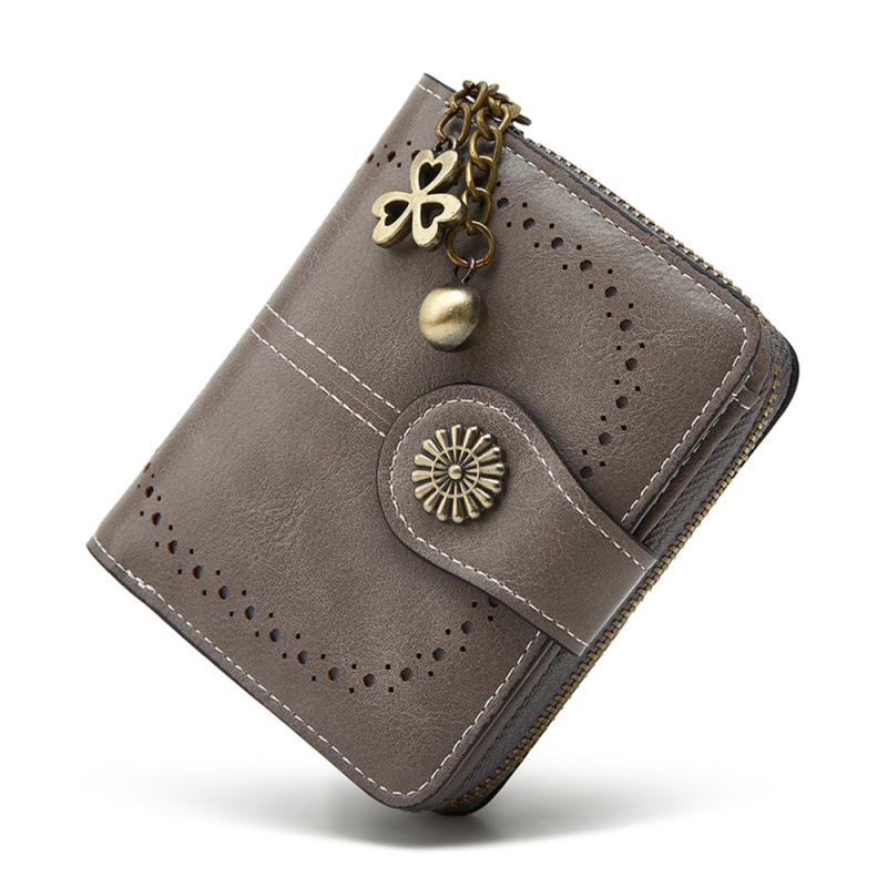 Монетник за жени — PU кожа, цип за монети, отделение за карта, анти-крадба