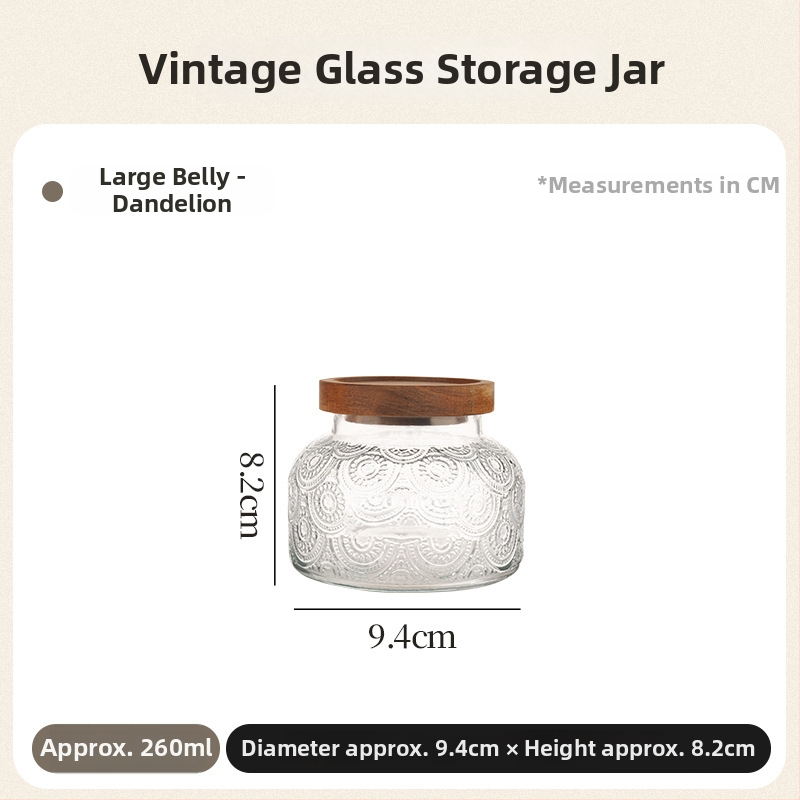Reljefna staklena posuda za čuvanje – vintage okrugli stakleni spremnik za kuhinju, žitarice, hranu i čaj, 800–1000 ml, s otisnutim logom