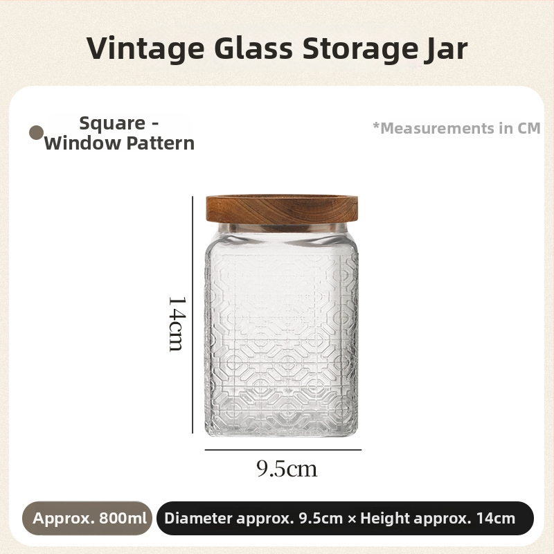 Reljefna staklena posuda za čuvanje – vintage okrugli stakleni spremnik za kuhinju, žitarice, hranu i čaj, 800–1000 ml, s otisnutim logom