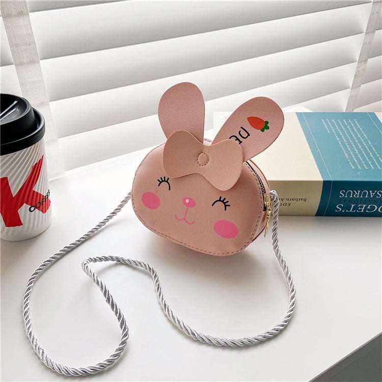 Dječja mini crossbody torbica s motivom zeca, PU koža, zatvarač, otporna na habanje i zaštita od krađe, s jednim naramenicom